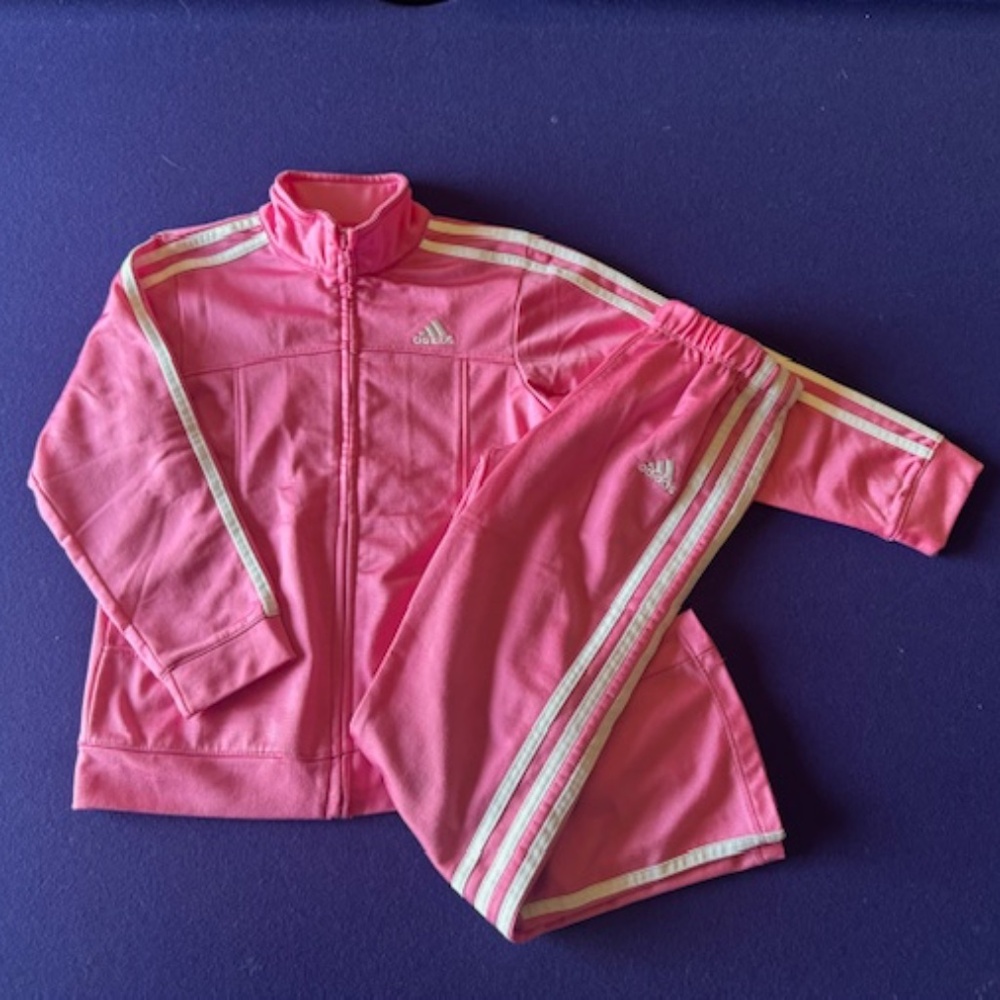 Adidas Pink And White Stripe Classic Tracksuit Girls Size Extra 6X